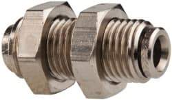 Norgren - 1/4" Outside Diam, M14x1.5, Nickel Plated Brass Push-to-Connect Bulkhead Union - 260 Max psi, Tube to Tube Connection - Exact Tool & Supply