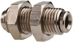 Norgren - 1/4" Outside Diam, M14x1.5, Nickel Plated Brass Push-to-Connect Bulkhead Union - 260 Max psi, Tube to Tube Connection - Exact Tool & Supply