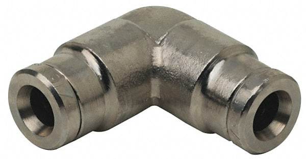 Norgren - 1/8" Outside Diam, Nickel Plated Brass Push-to-Connect Tube Union Elbow - 260 Max psi, Tube to Tube Connection - Exact Tool & Supply