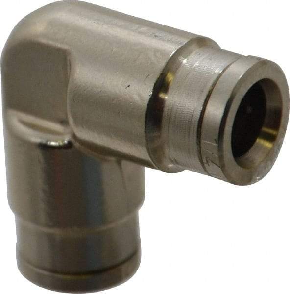 Norgren - 1/4" Outside Diam, Nickel Plated Brass Push-to-Connect Tube Union Elbow - 260 Max psi, Tube to Tube Connection - Exact Tool & Supply