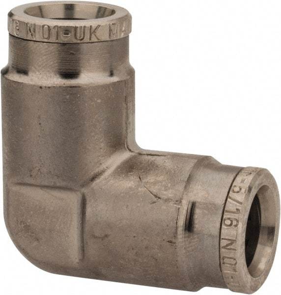 Norgren - 5/16" Outside Diam, Nickel Plated Brass Push-to-Connect Tube Union Elbow - 260 Max psi, Tube to Tube Connection - Exact Tool & Supply