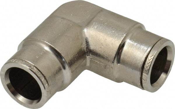 Norgren - 1/2" Outside Diam, Nickel Plated Brass Push-to-Connect Tube Union Elbow - 260 Max psi, Tube to Tube Connection - Exact Tool & Supply
