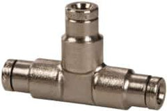 Norgren - 1/8" Outside Diam, Nickel Plated Brass Push-to-Connect Tube Union Tee - 260 Max psi, Tube to Tube Connection - Exact Tool & Supply