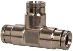 Norgren - 1/4" Outside Diam, Nickel Plated Brass Push-to-Connect Tube Union Tee - 260 Max psi, Tube to Tube Connection - Exact Tool & Supply