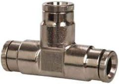 Norgren - 1/4" Outside Diam, Nickel Plated Brass Push-to-Connect Tube Union Tee - 260 Max psi, Tube to Tube Connection - Exact Tool & Supply