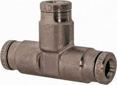 Norgren - 3/16" Outside Diam, Nickel Plated Brass Push-to-Connect Tube Union Tee - 260 Max psi, Tube to Tube Connection - Exact Tool & Supply