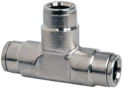 Norgren - 3/8" Outside Diam, Nickel Plated Brass Push-to-Connect Tube Union Tee - 260 Max psi, Tube to Tube Connection - Exact Tool & Supply