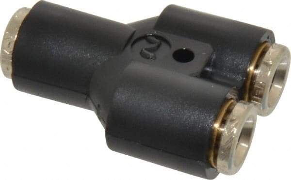 Norgren - 1/4" Tube OD, Nickel Plated Brass Push-to-Connect Tube Union Y - Tube to Tube Connection, 260 Max psi - Exact Tool & Supply