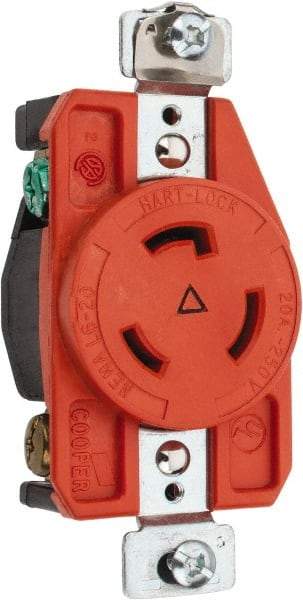 Cooper Wiring Devices - 250 VAC, 20 Amp, L6-20R NEMA, Isolated Ground Receptacle - 2 Poles, 3 Wire, Female End, Orange - Exact Tool & Supply