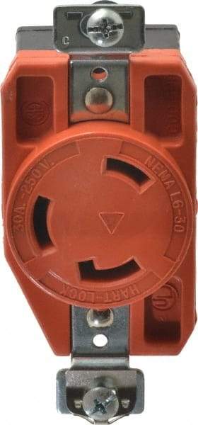 Cooper Wiring Devices - 250 VAC, 30 Amp, L6-30R NEMA, Isolated Ground Receptacle - 2 Poles, 3 Wire, Female End, Orange - Exact Tool & Supply