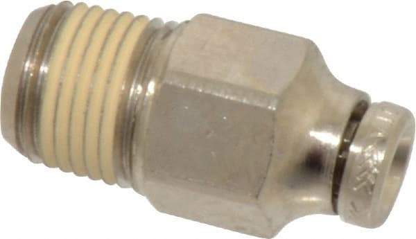 Norgren - 5/32" Tube OD, 1/8 NPTF Nickel Plated Brass Push-to-Connect Tube Male Connector - Tube to Male NPT Connection, 260 Max psi - Exact Tool & Supply