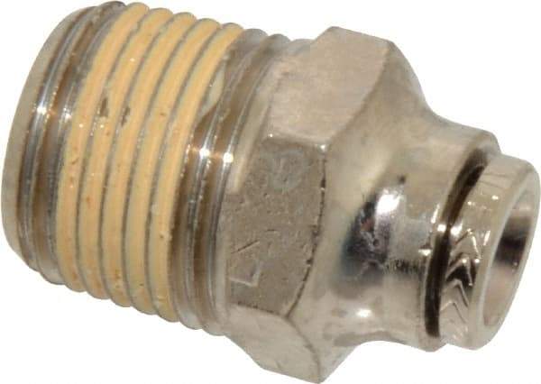 Norgren - 3/8 NPTF, Nickel Plated Brass Push-to-Connect Tube Male Connector - 260 Max psi, Tube to Male NPT Connection - Exact Tool & Supply