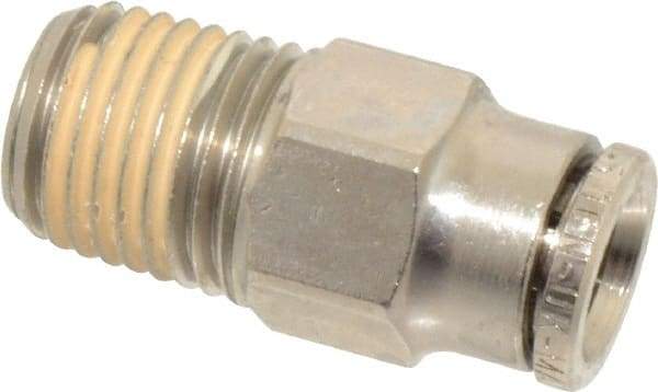 Norgren - 5/16" Tube OD, 1/4 NPTF Nickel Plated Brass Push-to-Connect Tube Male Connector - Tube to Male NPT Connection, 260 Max psi - Exact Tool & Supply