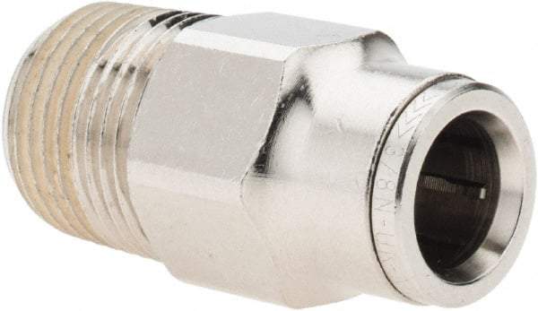 Norgren - 3/8 NPTF, Nickel Plated Brass Push-to-Connect Tube Male Connector - 260 Max psi, Tube to Male NPT Connection - Exact Tool & Supply