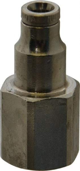 Norgren - 1/8 NPTF, Nickel Plated Brass Push-to-Connect Tube Female Connector - 260 Max psi, Tube to Male NPT Connection - Exact Tool & Supply