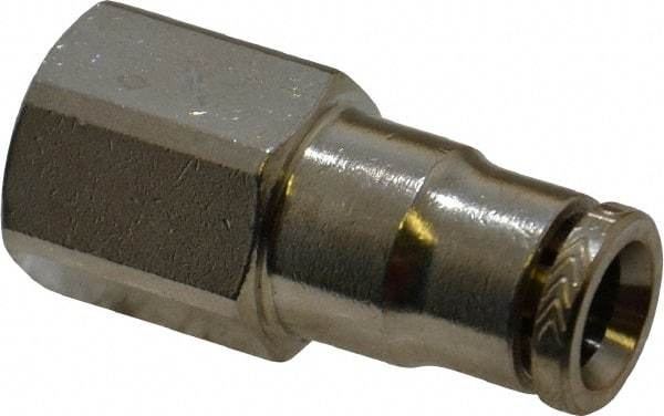 Norgren - 1/8 NPTF, Nickel Plated Brass Push-to-Connect Tube Female Connector - 260 Max psi, Tube to Male NPT Connection - Exact Tool & Supply