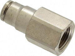 Norgren - 3/8 NPTF, Nickel Plated Brass Push-to-Connect Tube Female Connector - 260 Max psi, Tube to Male NPT Connection - Exact Tool & Supply