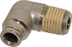 Norgren - 1/4 NPTF, Nickel Plated Brass Push-to-Connect Tube Male Elbow - 260 Max psi, Tube to Male NPT Connection - Exact Tool & Supply
