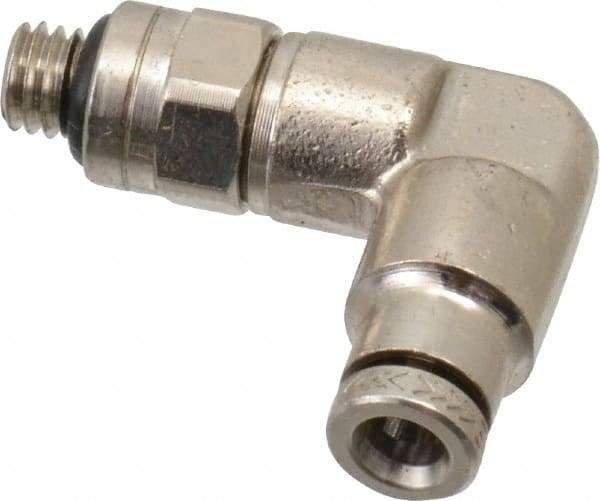 Norgren - 10-32 UNF, Nickel Plated Brass Push-to-Connect Tube Male Swivel Elbow - 260 Max psi, Tube to Male UNF Connection - Exact Tool & Supply
