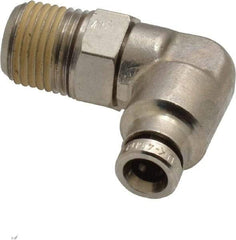 Norgren - 1/8 NPTF, Nickel Plated Brass Push-to-Connect Tube Male Swivel Elbow - 260 Max psi, Tube to Male NPT Connection - Exact Tool & Supply