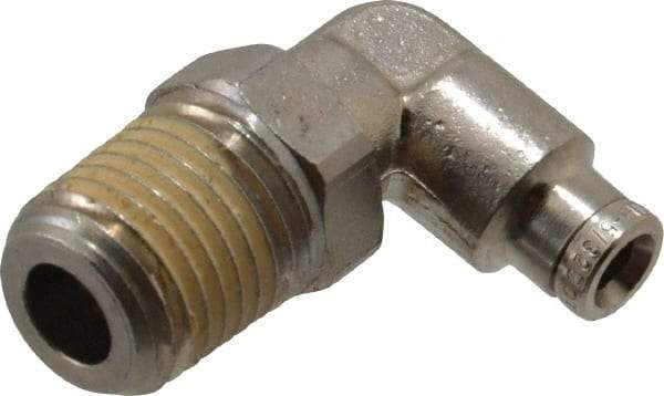 Norgren - 1/4 NPTF, Nickel Plated Brass Push-to-Connect Tube Male Swivel Elbow - 260 Max psi, Tube to Male NPT Connection - Exact Tool & Supply