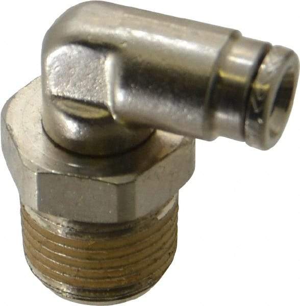 Norgren - 3/8 NPTF, Nickel Plated Brass Push-to-Connect Tube Male Swivel Elbow - 260 Max psi, Tube to Male NPT Connection - Exact Tool & Supply