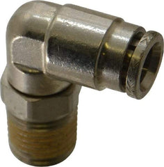 Norgren - 1/4 NPTF, Nickel Plated Brass Push-to-Connect Tube Male Swivel Elbow - 260 Max psi, Tube to Male NPT Connection - Exact Tool & Supply