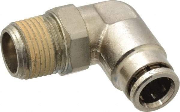 Norgren - 3/8 NPTF, Nickel Plated Brass Push-to-Connect Tube Male Swivel Elbow - 260 Max psi, Tube to Male NPT Connection - Exact Tool & Supply