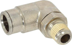 Norgren - 1/4 NPTF, Nickel Plated Brass Push-to-Connect Tube Male Swivel Elbow - 260 Max psi, Tube to Male NPT Connection - Exact Tool & Supply