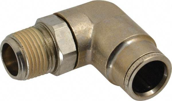 Norgren - 3/8 NPTF, Nickel Plated Brass Push-to-Connect Tube Male Swivel Elbow - 260 Max psi, Tube to Male NPT Connection - Exact Tool & Supply