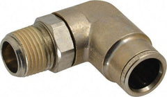 Norgren - 3/8 NPTF, Nickel Plated Brass Push-to-Connect Tube Male Swivel Elbow - 260 Max psi, Tube to Male NPT Connection - Exact Tool & Supply