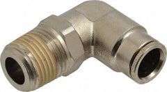 Norgren - 1/2 NPTF, Nickel Plated Brass Push-to-Connect Tube Male Swivel Elbow - 260 Max psi, Tube to Male NPT Connection - Exact Tool & Supply