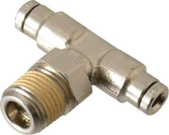 Norgren - 1/8 NPTF, Nickel Plated Brass Push-to-Connect Tube Male Swivel Branch Tee - 260 Max psi, Tube to Male NPT Connection - Exact Tool & Supply