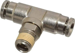 Norgren - 1/8 NPTF, Nickel Plated Brass Push-to-Connect Tube Male Swivel Branch Tee - 260 Max psi, Tube to Male NPT Connection - Exact Tool & Supply