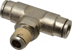 Norgren - 1/4 NPTF, Nickel Plated Brass Push-to-Connect Tube Male Swivel Branch Tee - 260 Max psi, Tube to Male NPT Connection - Exact Tool & Supply