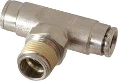 Norgren - 3/8 NPTF, Nickel Plated Brass Push-to-Connect Tube Male Swivel Branch Tee - 260 Max psi, Tube to Male NPT Connection - Exact Tool & Supply