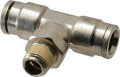 Norgren - 1/8 NPTF, Nickel Plated Brass Push-to-Connect Tube Male Swivel Branch Tee - 260 Max psi, Tube to Male NPT Connection - Exact Tool & Supply