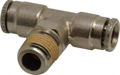 Norgren - 1/4 NPTF, Nickel Plated Brass Push-to-Connect Tube Male Swivel Branch Tee - 260 Max psi, Tube to Male NPT Connection - Exact Tool & Supply