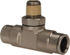 Norgren - 1/4 NPTF, Nickel Plated Brass Push-to-Connect Tube Male Swivel Branch Tee - 260 Max psi, Tube to Male NPT Connection - Exact Tool & Supply