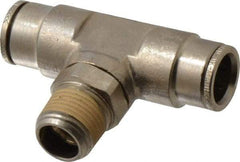 Norgren - 3/8 NPTF, Nickel Plated Brass Push-to-Connect Tube Male Swivel Branch Tee - 260 Max psi, Tube to Male NPT Connection - Exact Tool & Supply