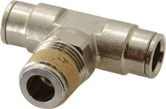 Norgren - 1/2 NPTF, Nickel Plated Brass Push-to-Connect Tube Male Swivel Branch Tee - 260 Max psi, Tube to Male NPT Connection - Exact Tool & Supply