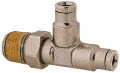 Norgren - 1/8 NPTF, Nickel Plated Brass Push-to-Connect Tube Male Swivel Run Tee - 260 Max psi, Tube to Male NPT Connection - Exact Tool & Supply