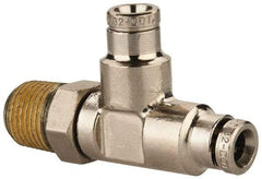 Norgren - 1/8 NPTF, Nickel Plated Brass Push-to-Connect Tube Male Swivel Run Tee - 260 Max psi, Tube to Male NPT Connection - Exact Tool & Supply
