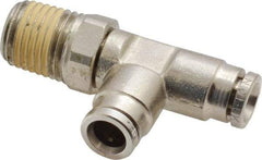 Norgren - 1/4 NPTF, Nickel Plated Brass Push-to-Connect Tube Male Swivel Run Tee - 260 Max psi, Tube to Male NPT Connection - Exact Tool & Supply