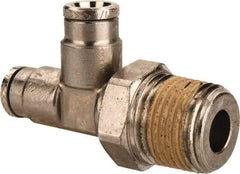 Norgren - 3/8 NPTF, Nickel Plated Brass Push-to-Connect Tube Male Swivel Run Tee - 260 Max psi, Tube to Male NPT Connection - Exact Tool & Supply