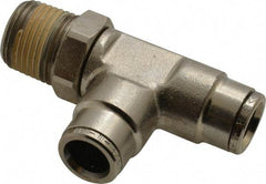Norgren - 3/8 NPTF, Nickel Plated Brass Push-to-Connect Tube Male Swivel Run Tee - 260 Max psi, Tube to Male NPT Connection - Exact Tool & Supply