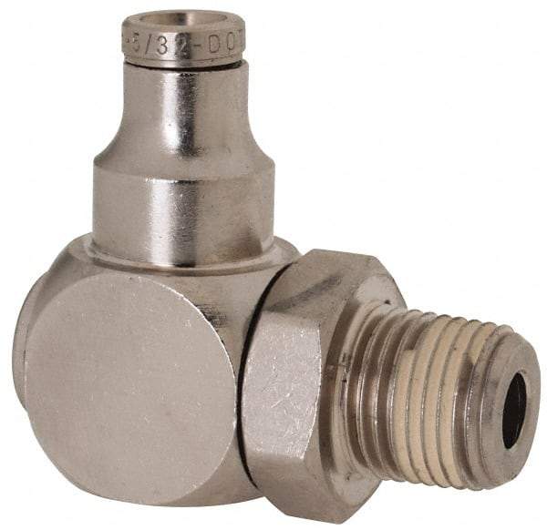 Norgren - 1/8 NPTF, Nickel Plated Brass Push-to-Connect Tube Banjo Elbow - 260 Max psi, Tube to Male Connection - Exact Tool & Supply