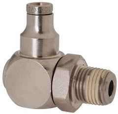 Norgren - 1/8 NPTF, Nickel Plated Brass Push-to-Connect Tube Banjo Elbow - 260 Max psi, Tube to Male Connection - Exact Tool & Supply