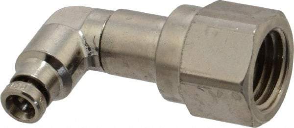 Norgren - 5/32" Outside Diam, 1/4 NPTF, Nickel Plated Brass Push-to-Connect Tube Female Swivel Elbow - 260 Max psi, Tube to Female NPT Connection - Exact Tool & Supply