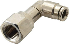 Norgren - 1/4" Outside Diam, 1/4 NPTF, Nickel Plated Brass Push-to-Connect Tube Female Swivel Elbow - 260 Max psi, Tube to Female NPT Connection - Exact Tool & Supply